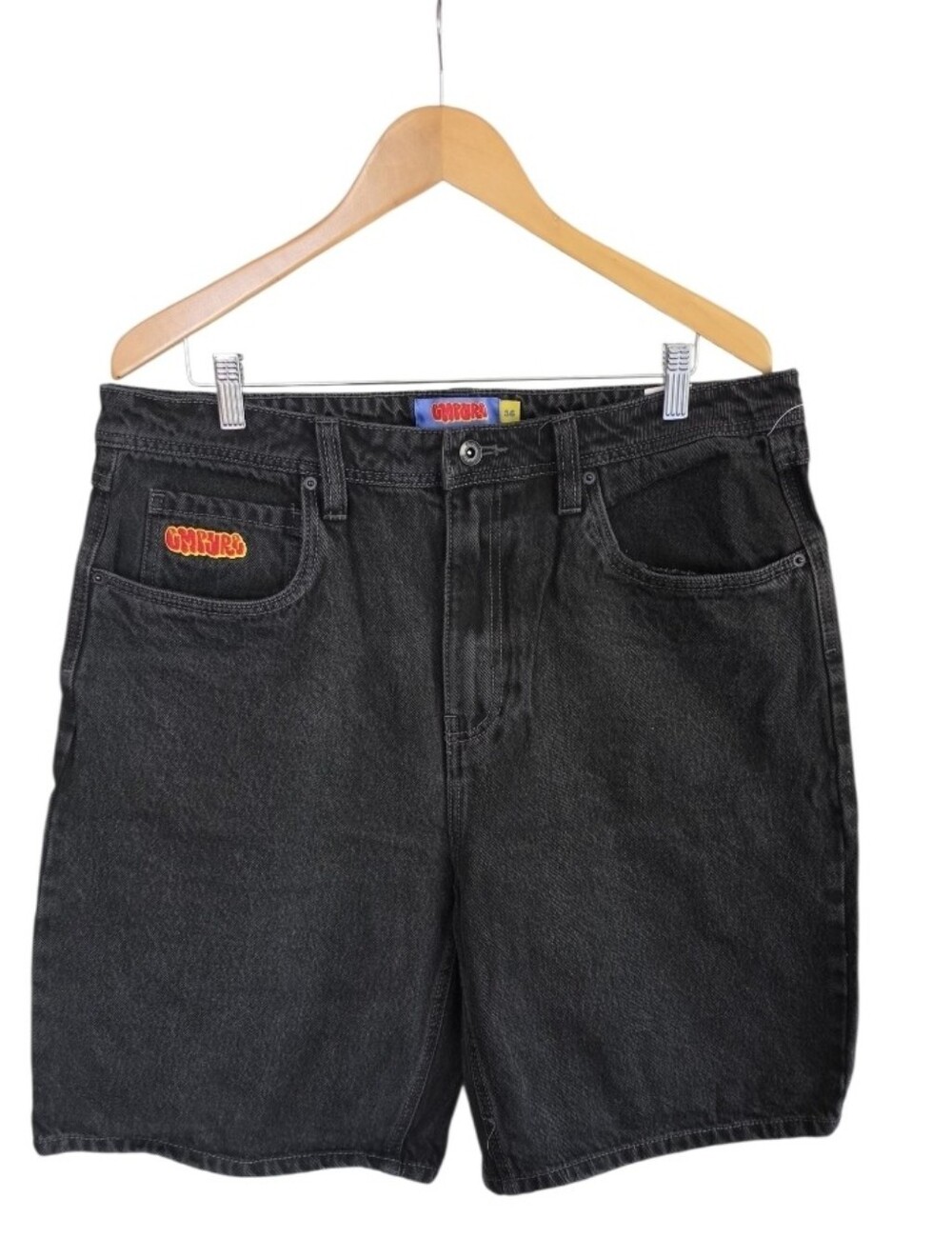 Empyre Washed Black Denim Shorts with Embroidered Logo
